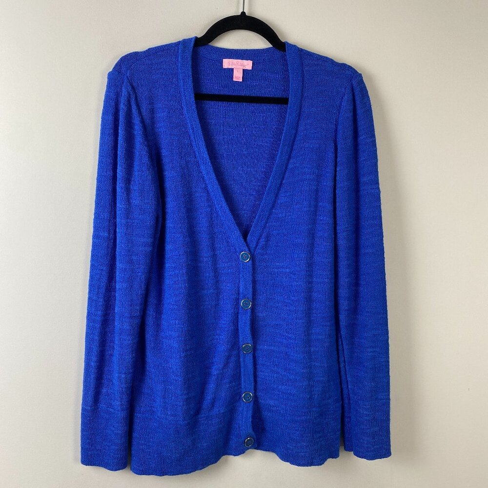 Lilly Pulitzer Cardigan Royal Blue Long Sleeve Size Large Blue Button Up